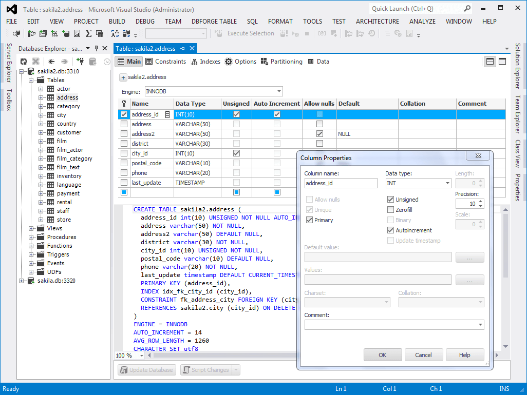 Post null. База данных в вижуал студио. MYSQL for Visual Studio. Таблиц DB инструментов. Таблица sakila.